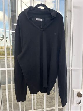 Calvin Klein Men's Black V-Neck Polo Sweater